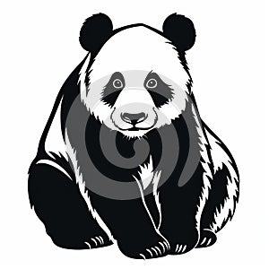 Panda Bear Silhouette - Woodblock Print Style - Svg Cutout Shape