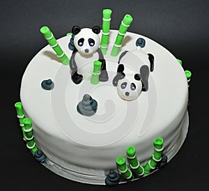 Panda bears fondant birthday cake