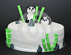 Panda bears fondant birthday cake