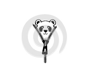 Panda cartoon character behind zipper, vector. Panda illustration. Wall decals, wall art, artwork photo