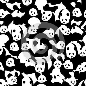 Panda black white many seamless pattern