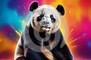 Panda on a bright multi-colored background