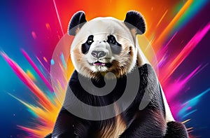 Panda on a bright multi-colored background