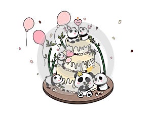 Panda cake on white background Valentines day Vector illustration
