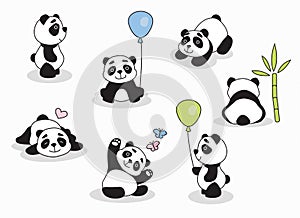 Panda cartoon character in various expression