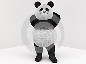 Panda character with fur standing on two legs
