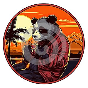 Panda with a cool summer rockstar vibe Summer-inspired panda with a rockstar attitude