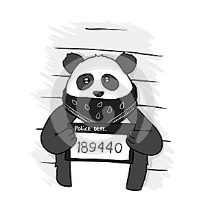 Panda criminal. Police banner. Arrest photo