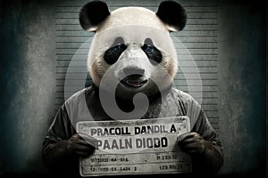 Panda criminal. Police banner. Arrest photo. Police placard, Police mugshot, lineup generative ai