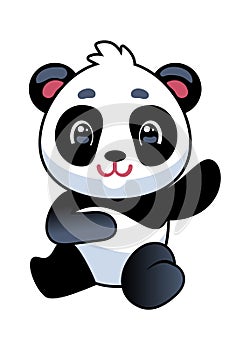 Panda. Cute asian adorable bear seating, china baby mascot zoo animal, simple icon or logo design, tropical black and