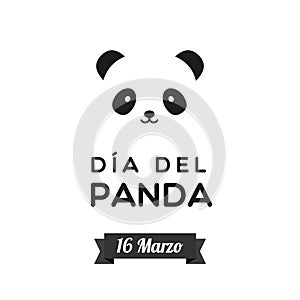 Panda Day. March 16. Spanish. Dia del Panda. 16 Marzo. Bear panda face icon. Black and white. Vector illustration, flat design photo