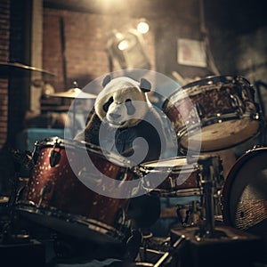Panda drumming for rock band generative AI