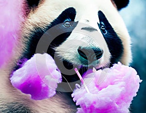 Panda eating soft cotton candy Professional photography, natural lighting, wild animal, background, AI Generated photo
