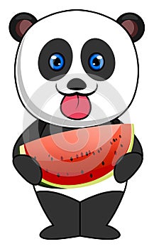 Panda eating watermellon, illustration, vector