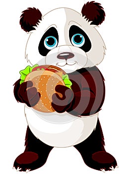 Panda eats hamburger