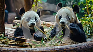 A panda eats a large bamboo stalk