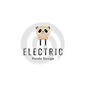 Panda with electric plug logo symbol icon vector graphic design illustration idea creative