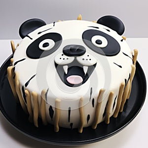 Panda Face Cake: Strudel Design With Comic Cartoon Style photo