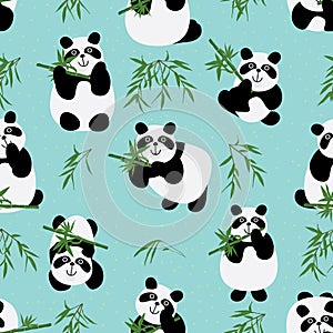 Panda family seamless pattern photo