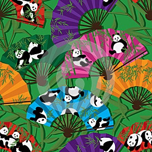 Panda fan seamless pattern