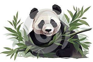 Panda Happily Munching On Bamboo On Tree Branch