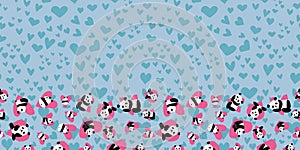 Panda Heart Frame Border Seamless Pattern
