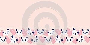 Panda Heart Frame Border Seamless Pattern