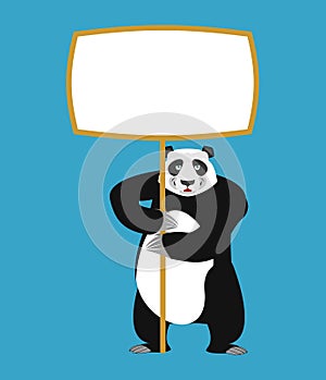 Panda holding banner blank. Chinese bear and white blank. Animal