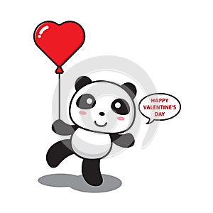 panda holding love balloon and saying happy valentine day