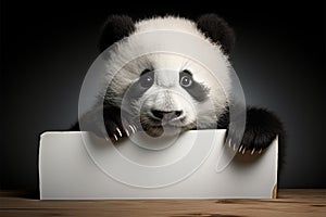 Panda holds sizable blank poster ready for creative storytelling