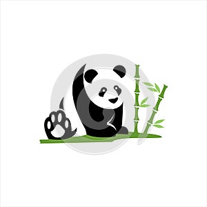 Panda Logo Simple Animal Vector Mascot Sitting Asia Bear