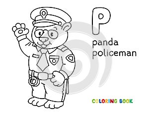 Panda policeman coloring book. Animal Alphabet P