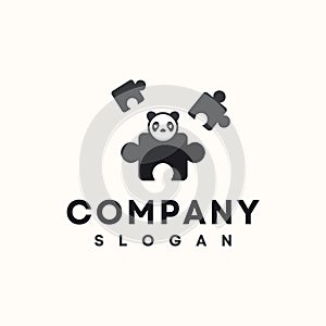 Panda Puzzle logo in flat style vector design template