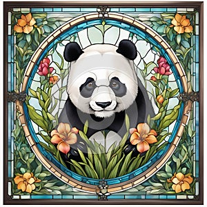 Art Nouveau Panda Vitral Window photo