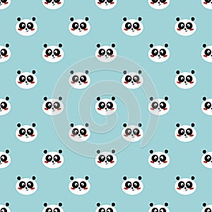 Panda seamless pattern Cute panda face on blue winter background Kids forest wallpaper vector
