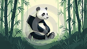 Panda sitting peacefully in a bamboo forest surrounded by greenery
