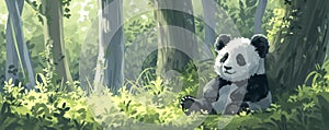 Panda sitting peacefully in a lush forest