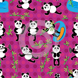 Panda sport bamboo seamless pattern