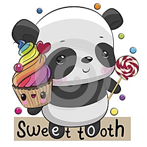 Panda Sweet tooth with Cupcake and lollipop photo