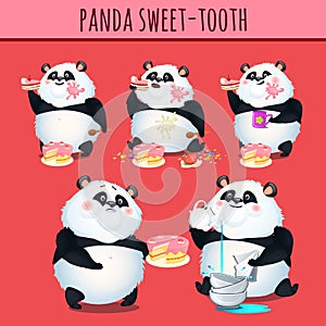 Panda sweet tooth eating cake, character animation photo