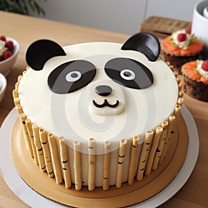 Cute Panda Face Flan Cake With Nikon D750 Photo Style photo