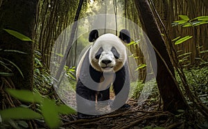 A panda walking in a bamboo forest, generative AI
