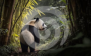 A panda walking in a bamboo forest, generative AI