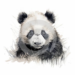 Realistic Watercolor Panda Bear Illustration On White Background photo