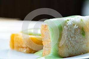 Pandan custard on bread