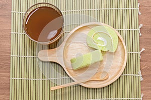 Pandan roll cake and jasmine tea