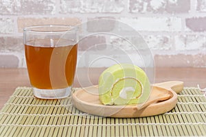 Pandan roll cake and jasmine tea