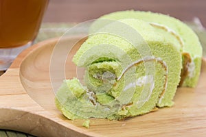 Pandan roll cake and jasmine tea