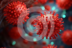 Pandemic alert 3D rendering of COVID 19 virus cells in medical illustration