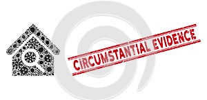 Pandemic Collage Find Building Icon and Scratched Circumstantial Evidence Stamp with Lines photo